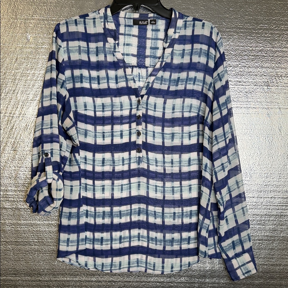 a.n.a Blue and White Plaid Button-Down Shirt